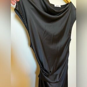 Helmut Lang Silk Asymmetrical Cowl Neck Mini Dress Black Sz small